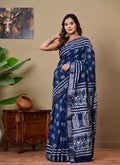 Handblock Print Linen Saree