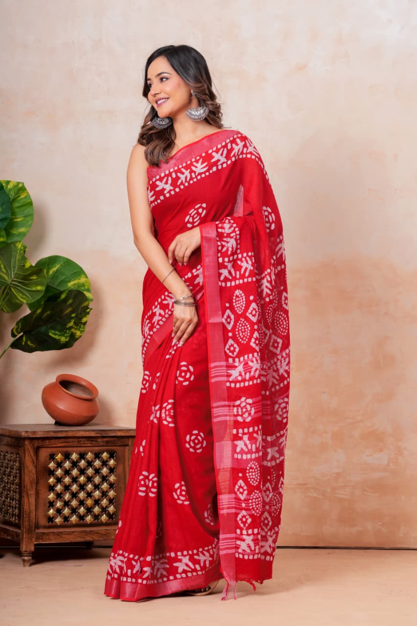 Handblock Print Linen Saree