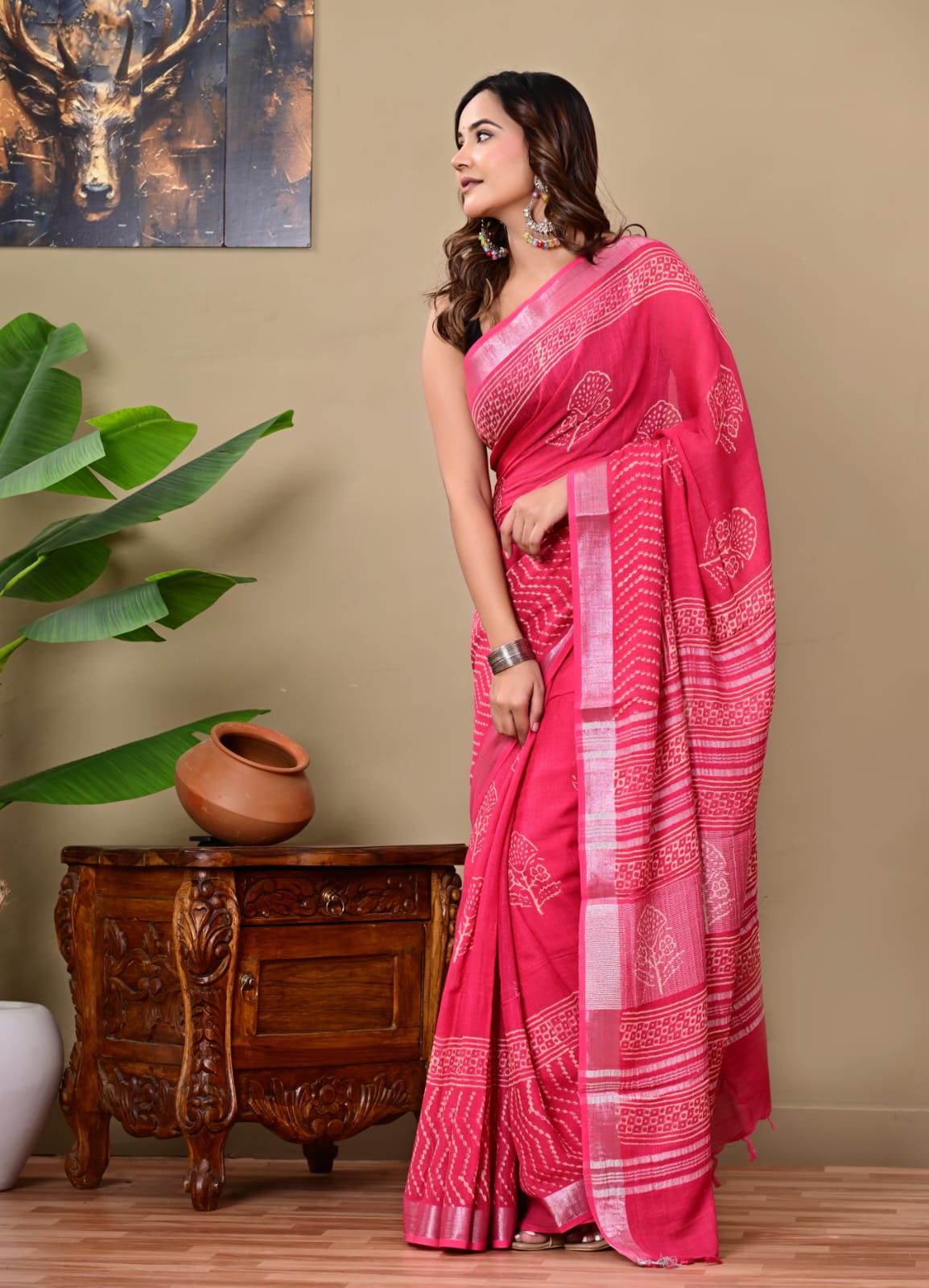 Handblock Print Linen Saree