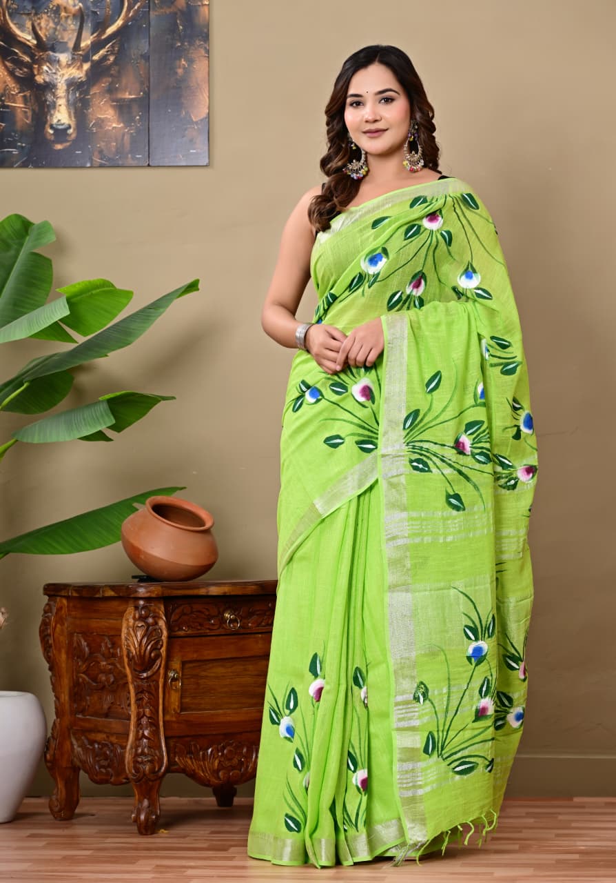 Handblock Print Linen Saree