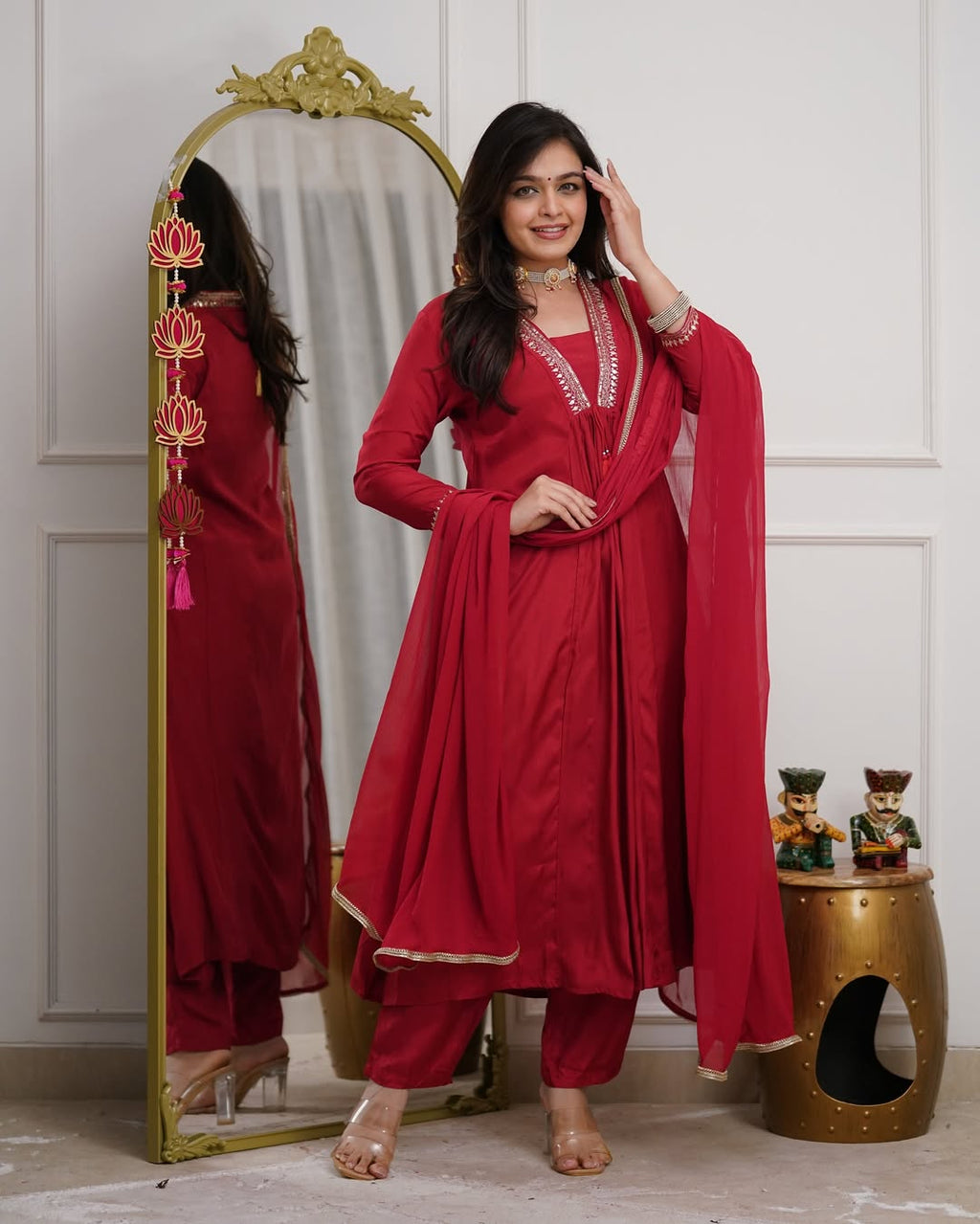 Elegant Red Anarkali Suit Set