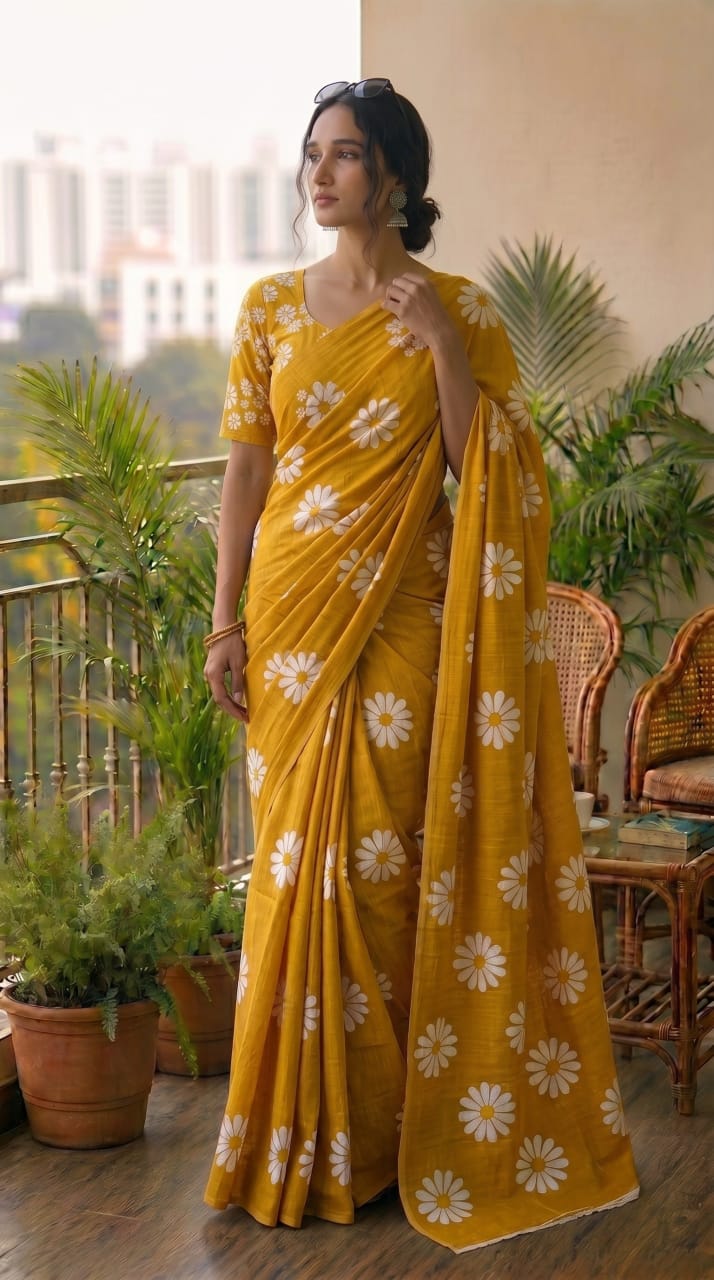 Bagru Print Pure Mulmul Cotton Saree