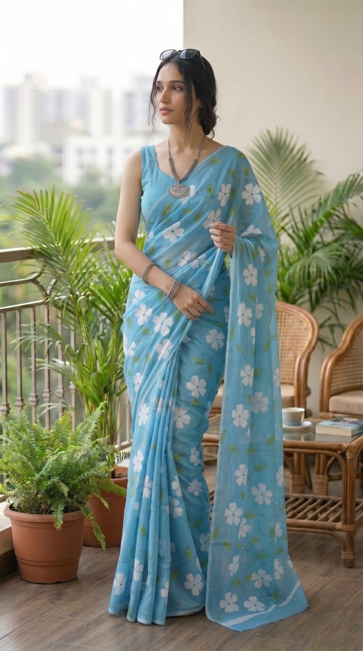 Bagru Print Pure Mulmul Cotton Saree