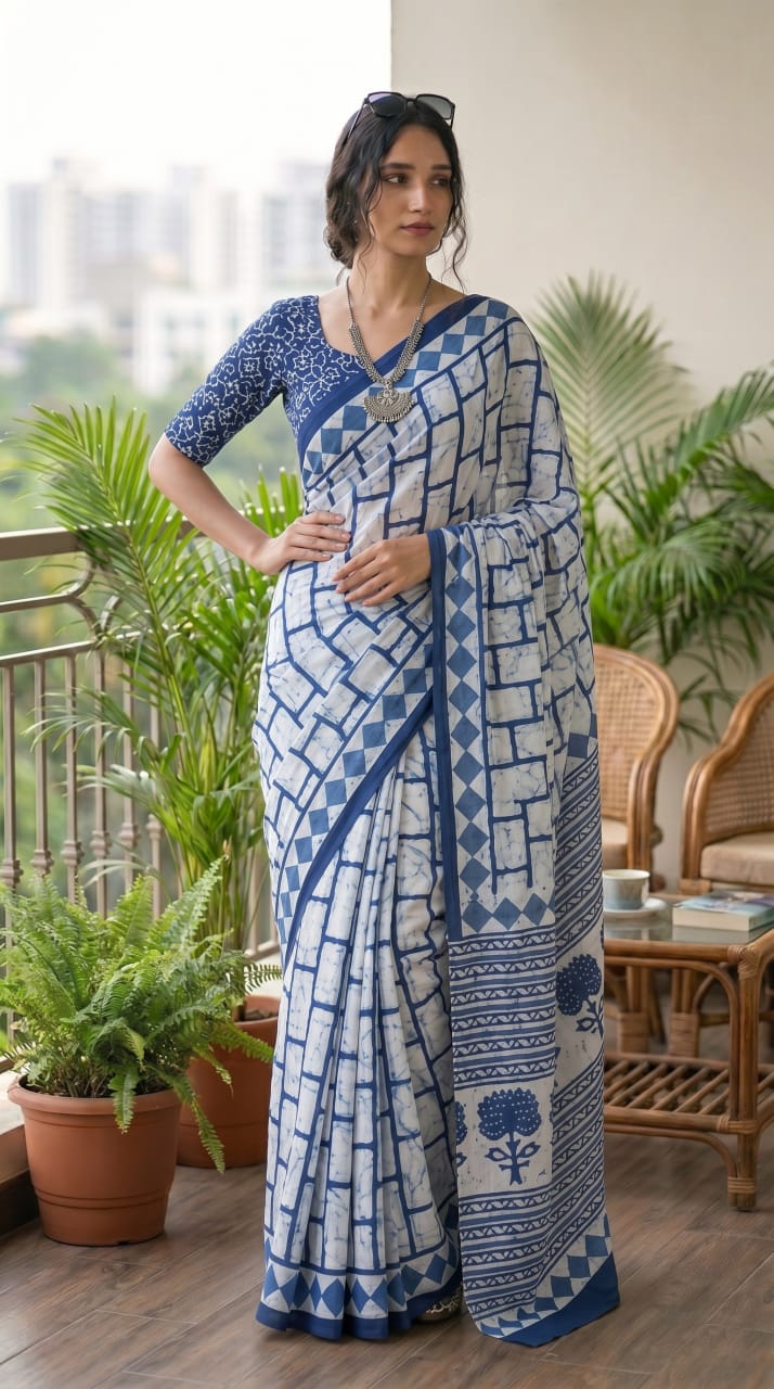 Premium Handblock Print Cotton Saree