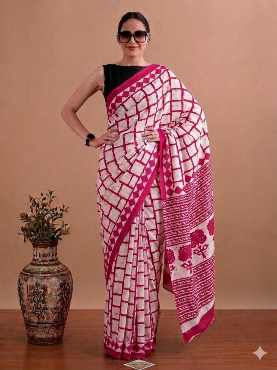 Premium Handblock Print Cotton Saree