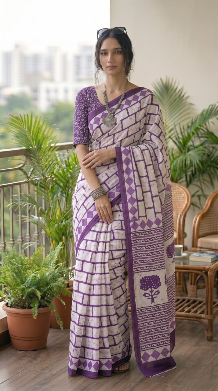 Premium Handblock Print Cotton Saree