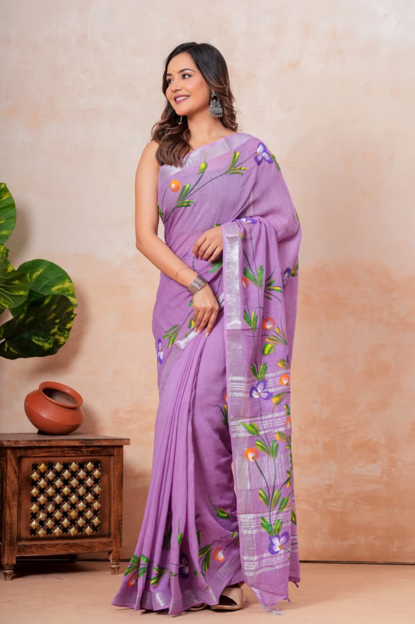 Handblock Print Linen Sarees