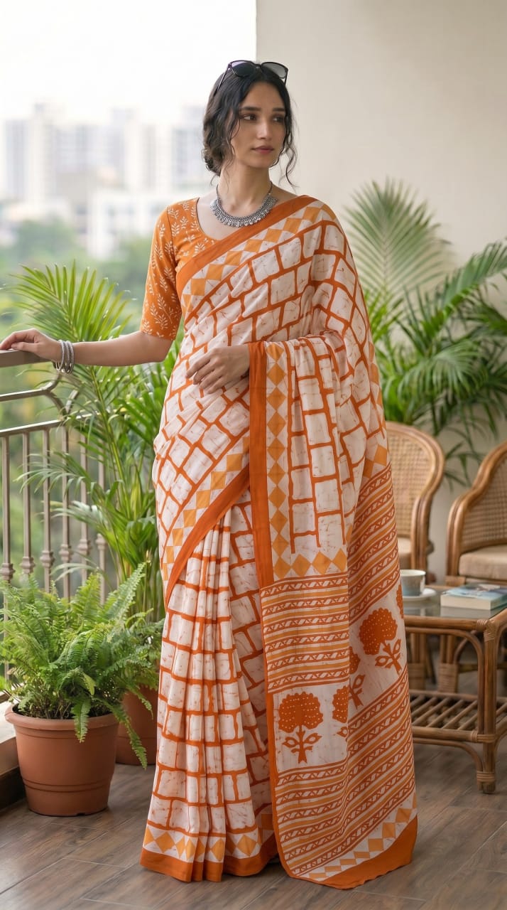 Premium Handblock Print Cotton Saree