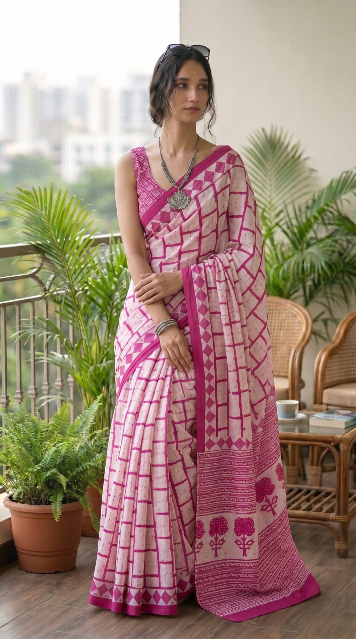 Premium Handblock Print Cotton Saree