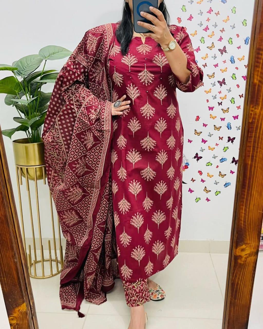 Premium Heavy Cotton Kurti with Dupatta